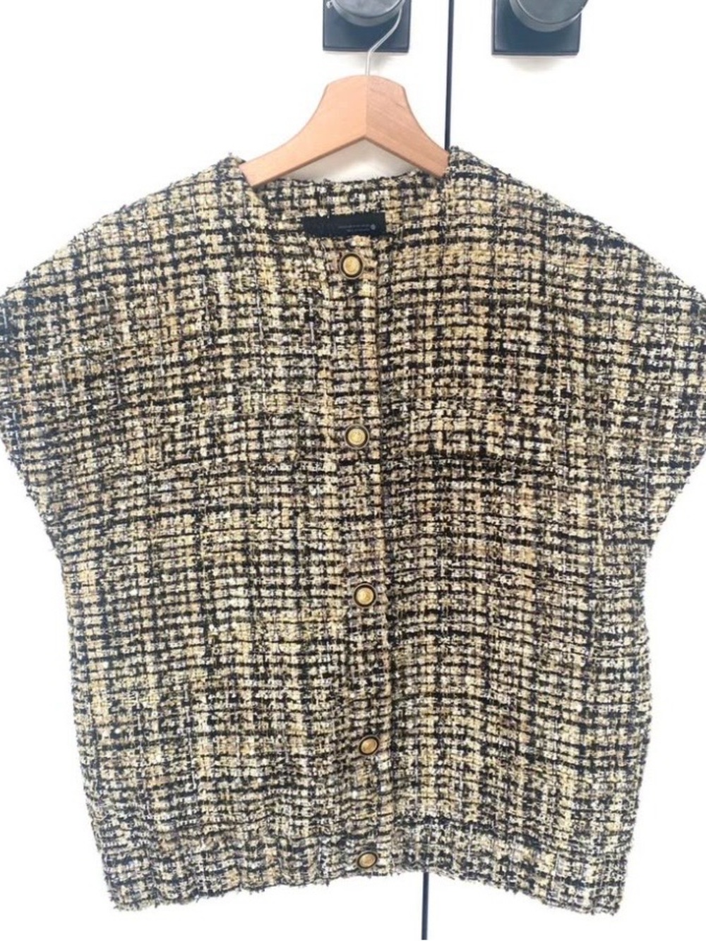 Zara Textured Button Vest Black & Gold Size XS-S ZARA WOMAN Collection